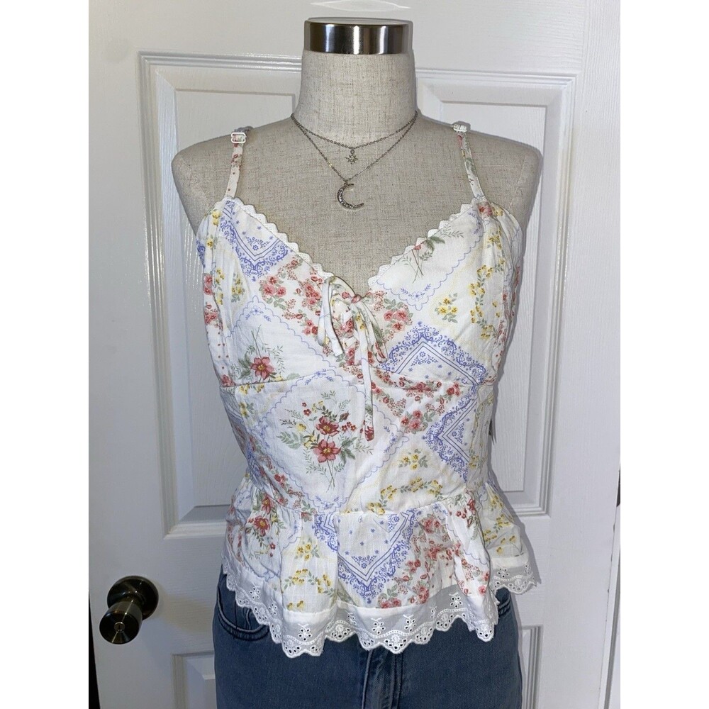 Arizona Jean Co Juniors XL Floral Camisole Lace Trim Adjustable Straps Multi